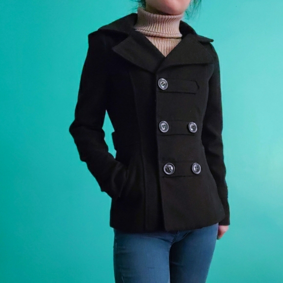 American Rag Cie Short Black Peacoat Trench Coat XS - Picture 2 of 7